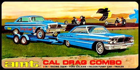 AMT Cal Drag Combo 1964 Galaxie, AWB Falcon Trailer 1:25 Scale Model Kit
