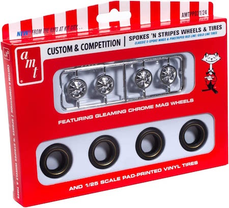 AMT Spokes & Stripes Wheel Tire Pack  Vintage Muscle, Custom  Street Rod car Kits AMTPP031