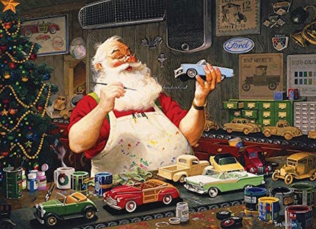 Cobble Hill 1000 Piece Puzzle - Santa Painting Cars - Sample Poster Included